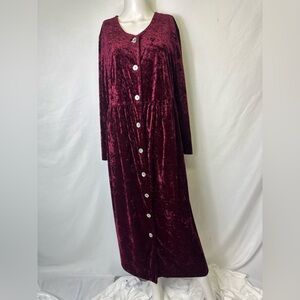 VTG Brett Alixander Womans Crushed Velvety Dress Size 16 Maroon Button Down